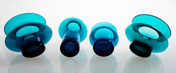 HELENA TYNELL, four 'Hyrrä' vases Riihimäen Lasi Oy. In production 1959-1968.