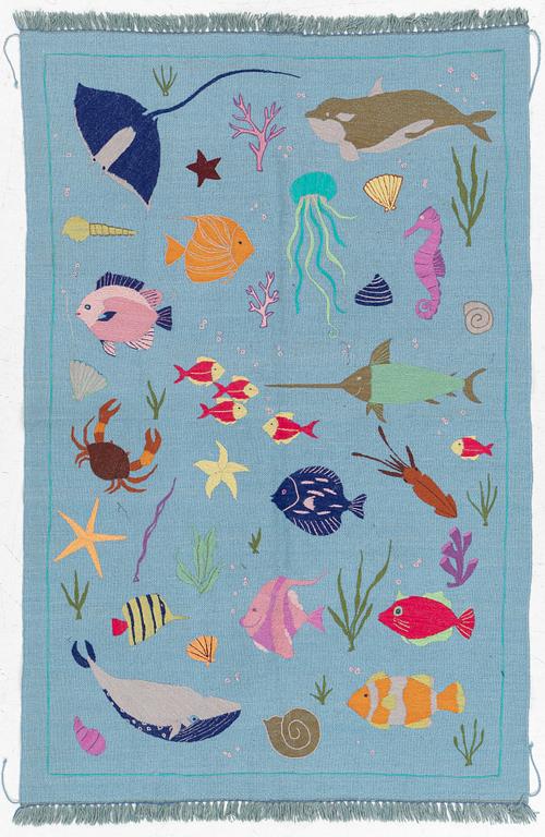 Rug, hand-embroidered Kelim, c. 184 x 120 cm.