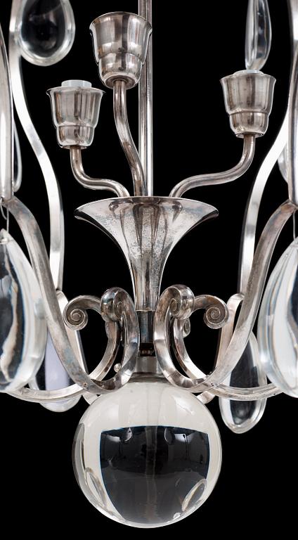 An Elis Bergh silver plated chandelier by C.G Hallberg, Sweden 1920's.