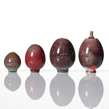 Berndt Friberg, a set of 8 stoneware vases and three bowls, Gustavsberg studio, Sweden 1960-70s.