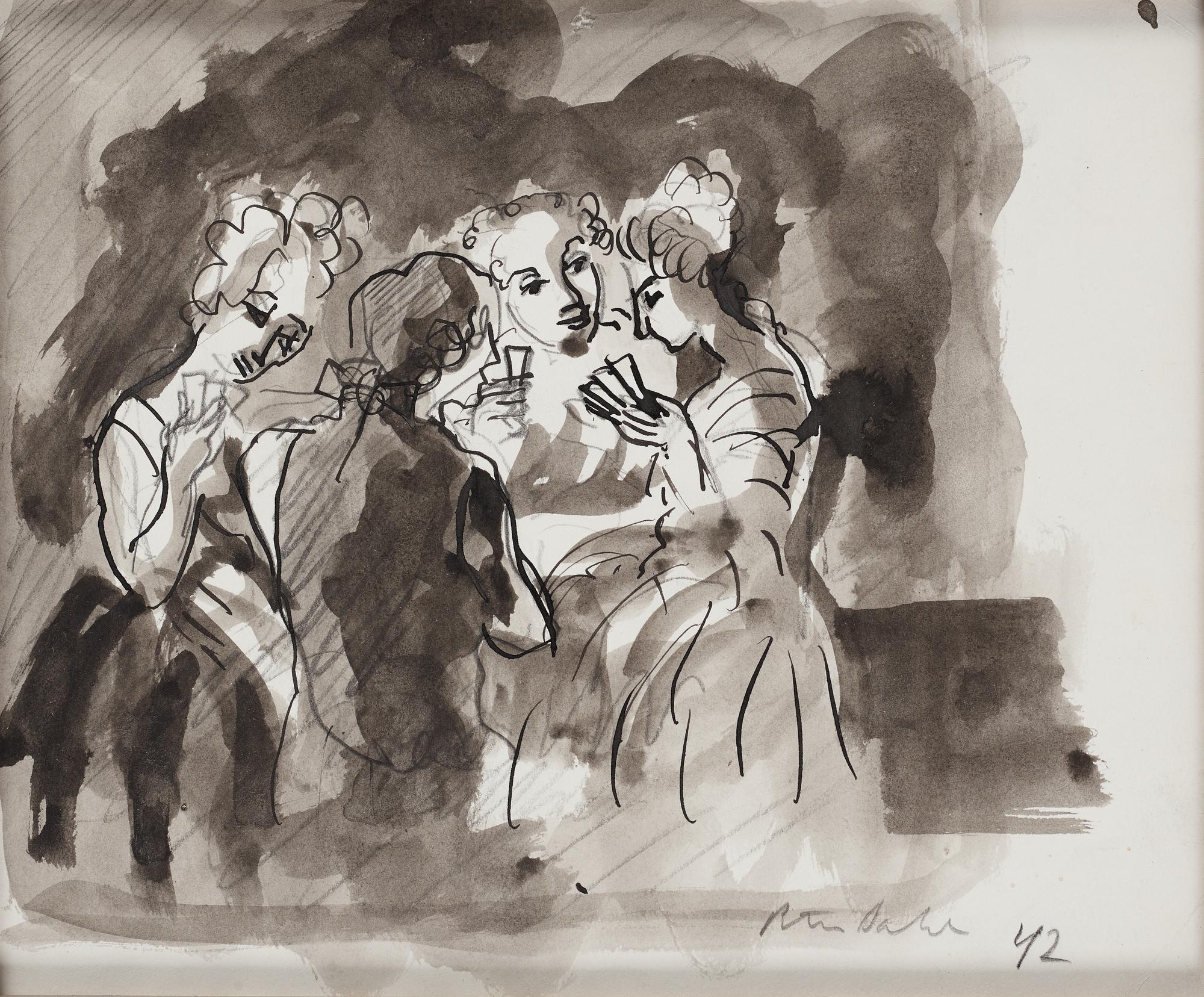 Peter Dahl, mixed media on paper, signed.