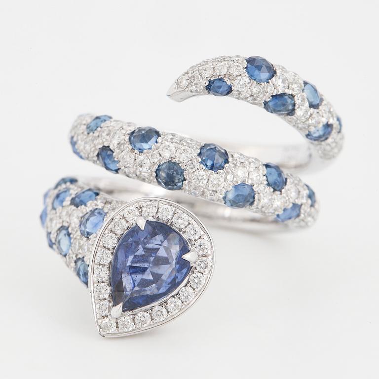 Sapphire and brilliant-cut diamond ring.