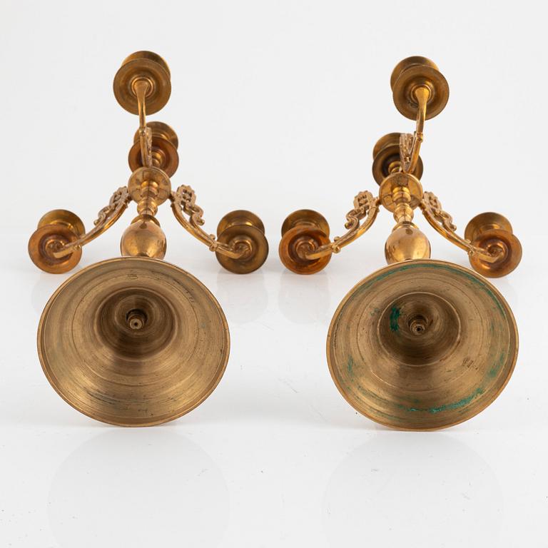 A pair of brass candelabra, Gusum, circa 1900.