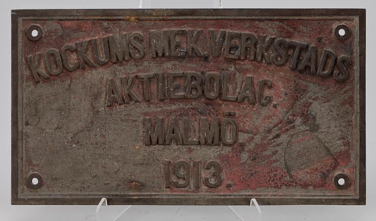 MASKINSKYLTAR, 4 st, mässing resp gjutjärn, Sverige 1903-1918.