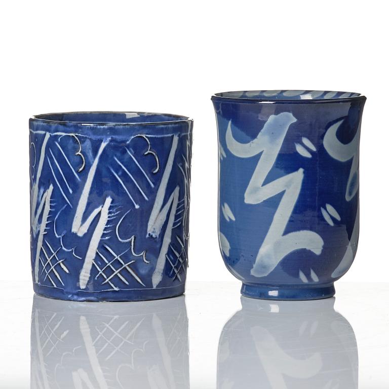 Wilhelm Kåge, two porcelain vases and an earthenware jar with cover, Gustavsberg, Sweden, 1924 and presumably 1930.