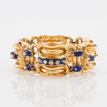 Bracelet 18K gold with enamel and rose-cut diamonds, likely Gustaf Adolf Cedergren Stockholm 1849.