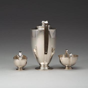 Johan Rohde, a three pcs sterling coffee service, Georg Jensen, Copenhagen 1933-44, design nr 321.