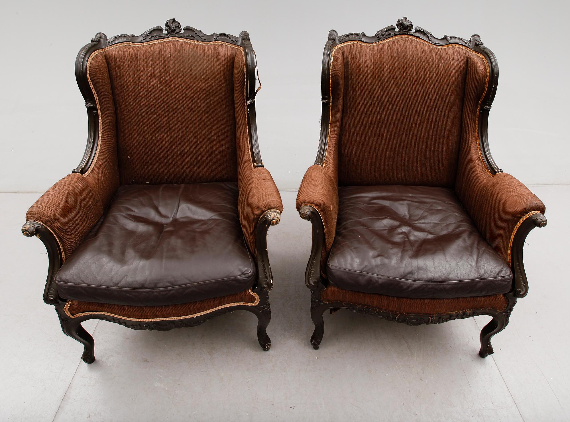 FÅTÖLJER, 1 par, rokokostil, 1900-talets första hälft.