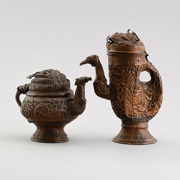 RÖKELSEKAR, 2 st, orientaliska, koppar, antika.