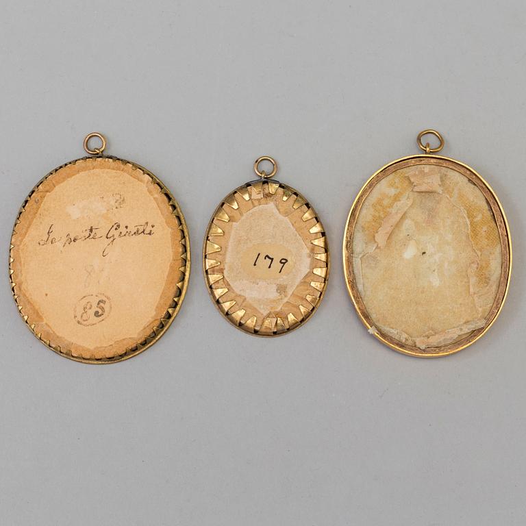 Three miniature paintings, portraits, early 19th century.