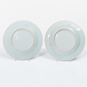 Seven export porcelain plates, China, Qing dynasty, 18th century.