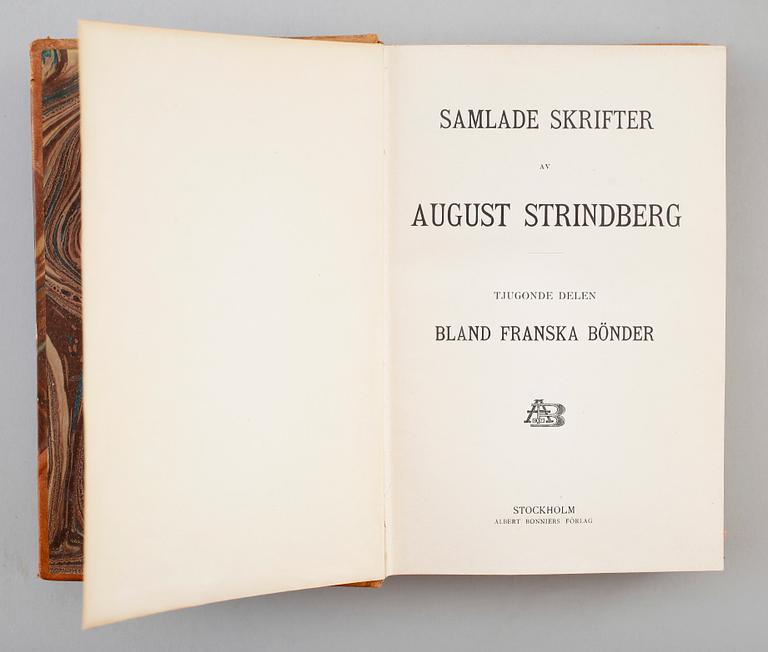 BÖCKER, 33 volymer, August Strindbergs samlade skrifter, Albert Bonniers Förlag, Stockholm, 1900-talets första hälft.