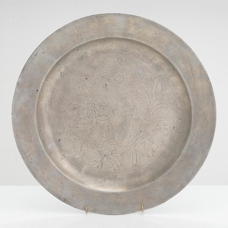 A 17th century Baroque pewter dish, London, England.