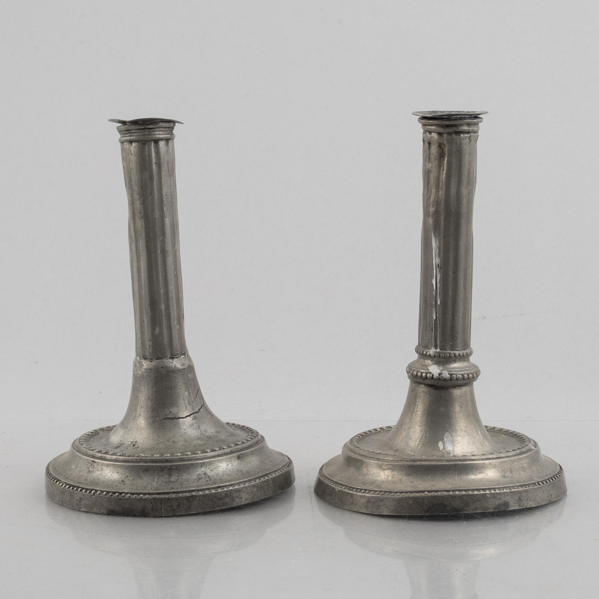 A pair of pewter candle sticks by Mathias Rundquist (active 1778-1820/35), Karlskrona, Sweden.