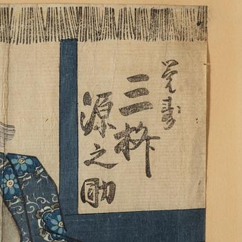 Two woodblock prints by Utagawa Kuniteru I, 1853, and by Utagawa Kunisada(Toyokuni III), first half of the 19th century.