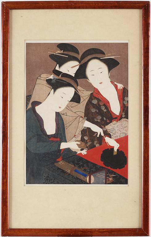 KATSUKAWA SHUNSHO (1726-1792), efter, färgträsnitt. Japan, tidigt 1900-tal.