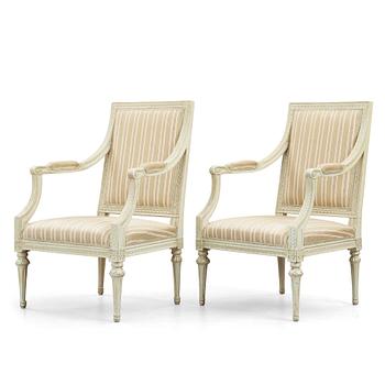 53. A pair of Gustavian armchairs by J E Höglander, master 1777.