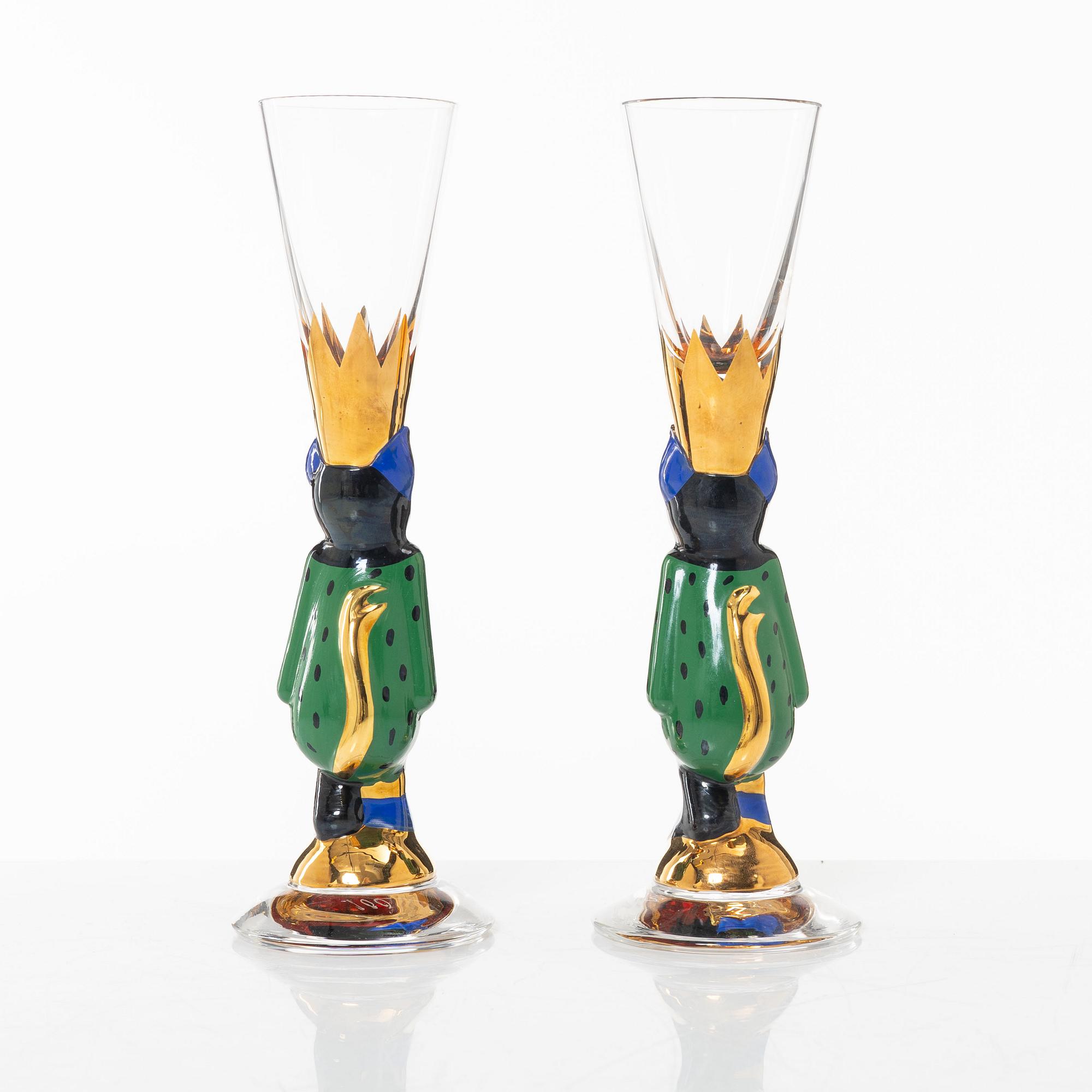 Gunnar Cyrén, snapsglas, 2 st, sk djävulsglas, ur Nobel-servisen, Orrefors.