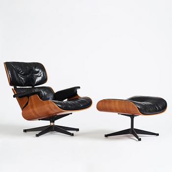 Charles & Ray Eames, a 'Lounge chair' and ottoman, Vitra 1960-1970s.