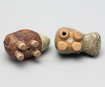 FIGURINER, 2 st, stengods, Lisa Larson, "Menageri" Gustavsberg.
