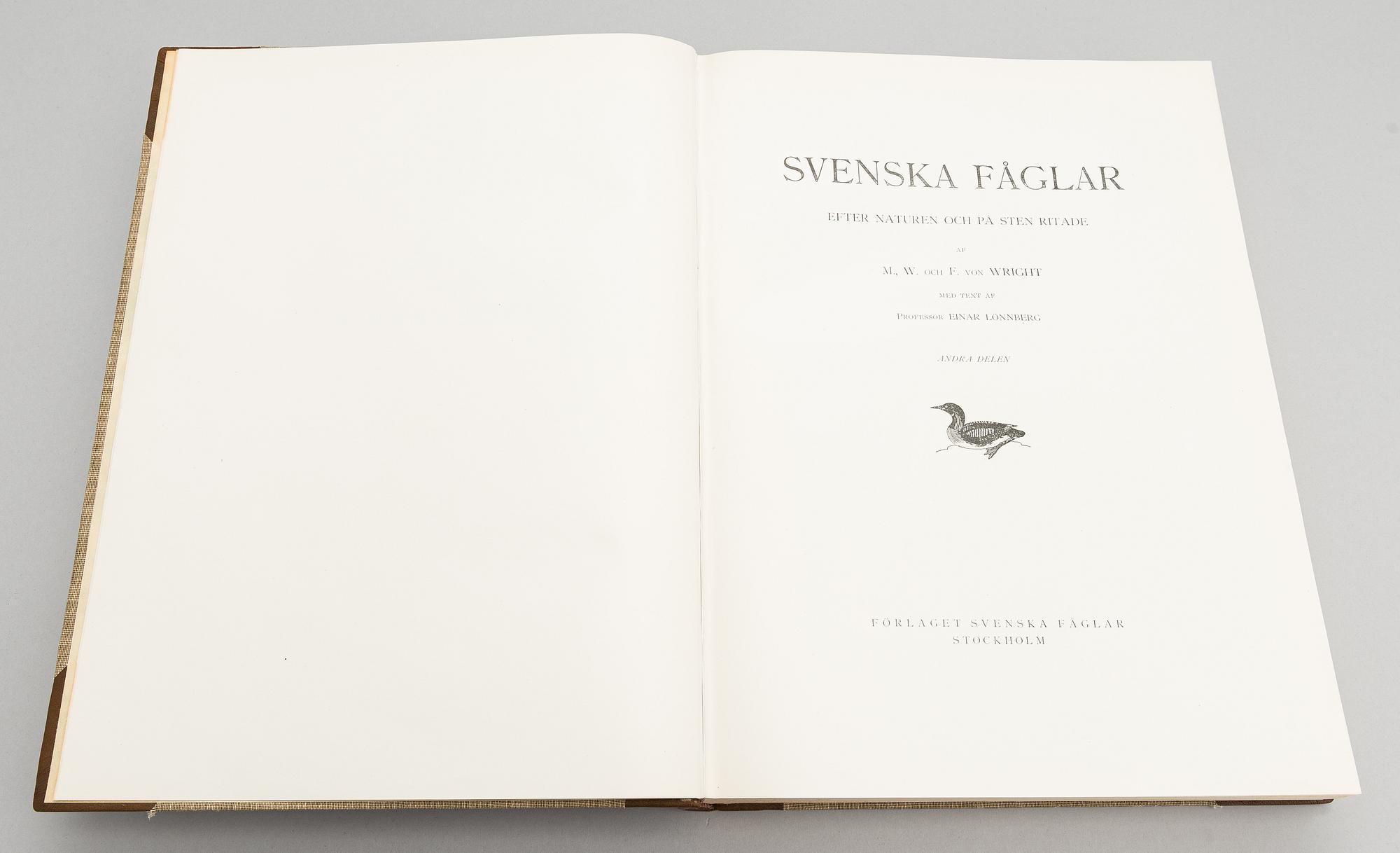 Book, 3 vol, "Svenska Fåglar", M,W & F von Wright. 1924 and 1929 Stockholm.