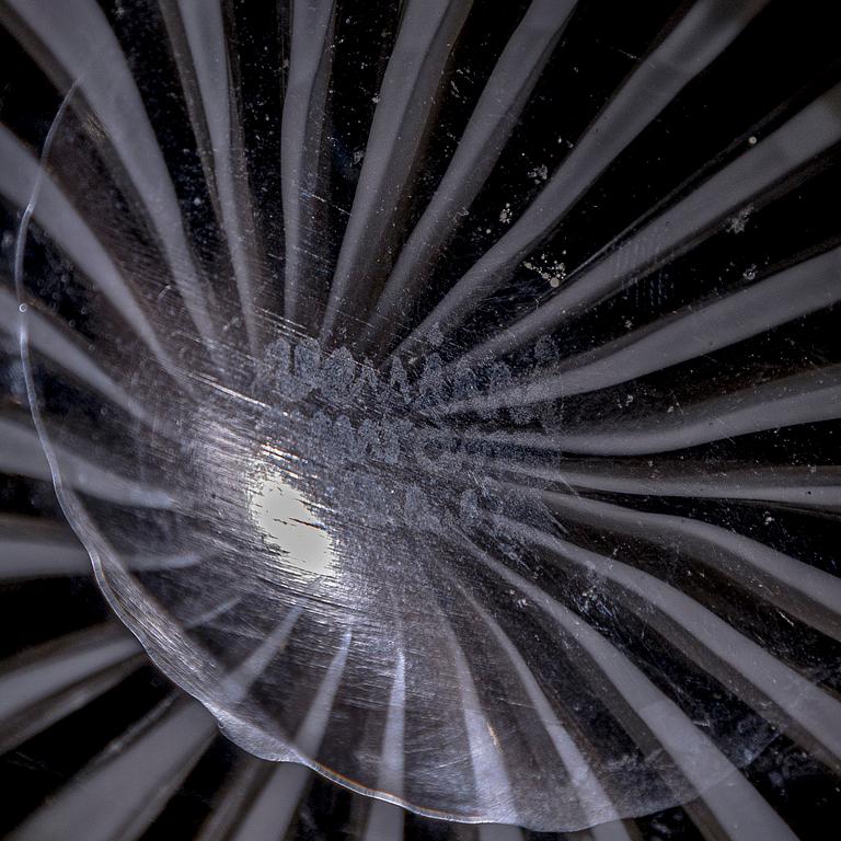 Gio Ponti, a glass bottle '4500' signed Venini, Murano and three drinking glasses, Italy.