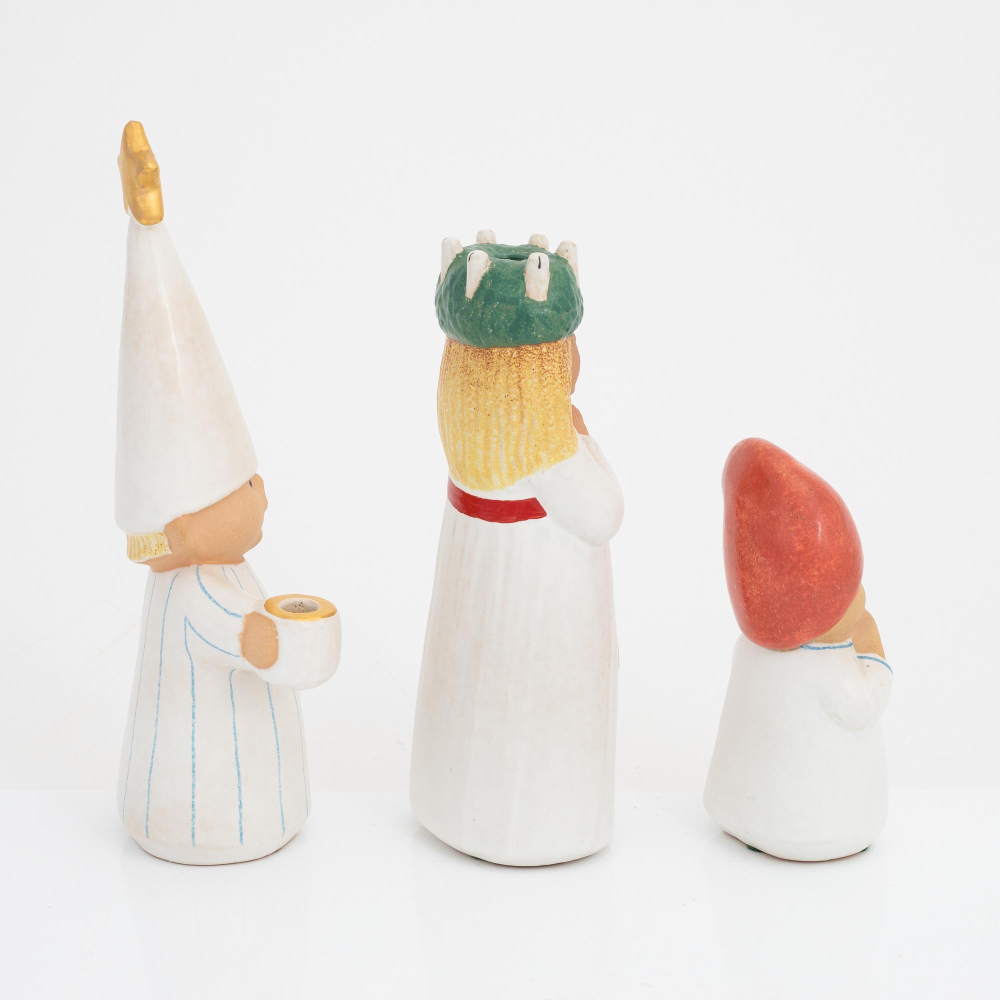 Lisa Larson, a group of three stoneware candlesticks, K-Studion, Gustavsberg.