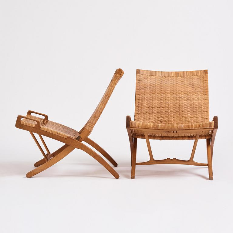 Hans J. Wegner, a pair of oak and rattan folding chairs 'JH-512', Johannes Hansen, Denmark 1950-60s.
