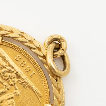 Gold coin, Great Britain, Victoria,  Sovereign, 1883, mounted as a pendant.