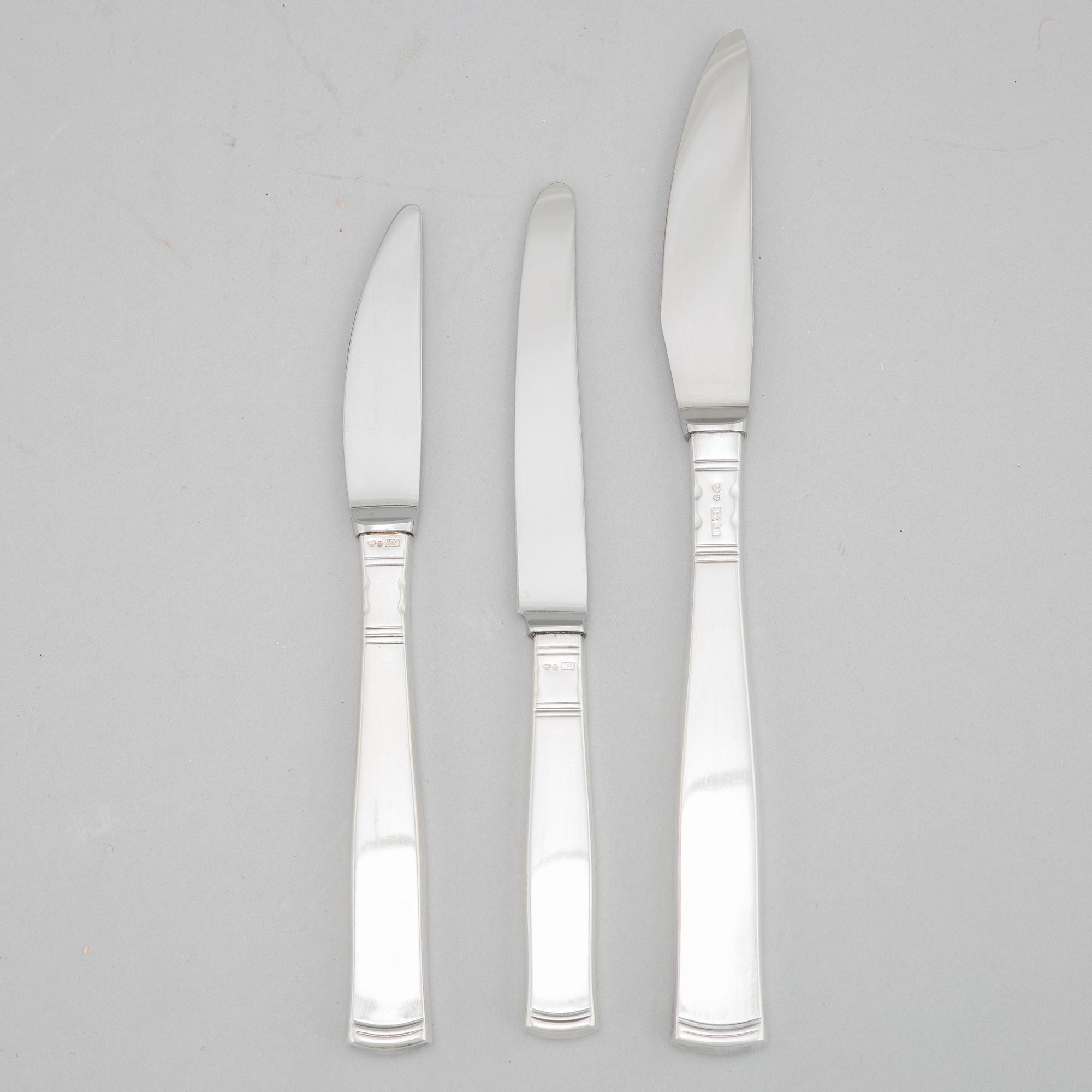 Jacob Ängman, 37 silver knives, model 'Rosenholm', GAB.