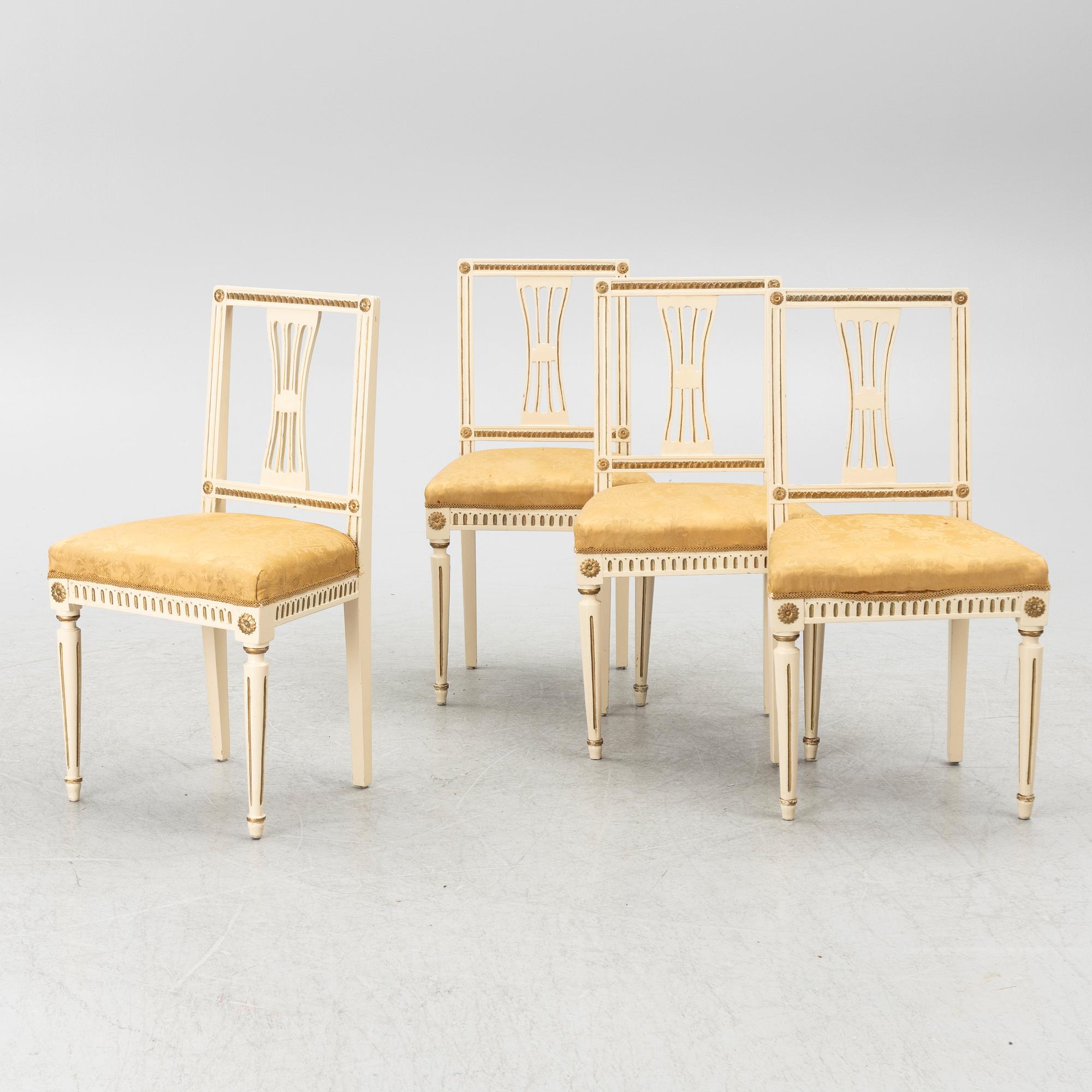 Four Gustavian chairs, Sweden, around 1800.