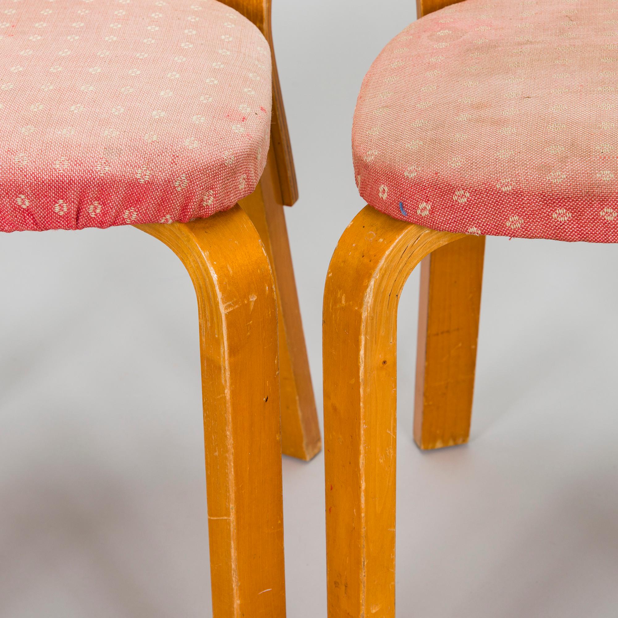 Alvar Aalto, a pair of  'A65' chairs for O.Y. Huonekalu- ja Rakennustyötehdas A.B. early 1940s.