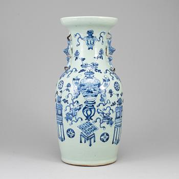 A blue and white and celadon ground vase, Qing dynasty, 19th century.