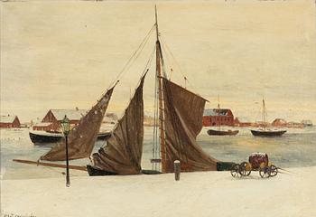 Olof Krumlinde, Boats in Winter Harbor.