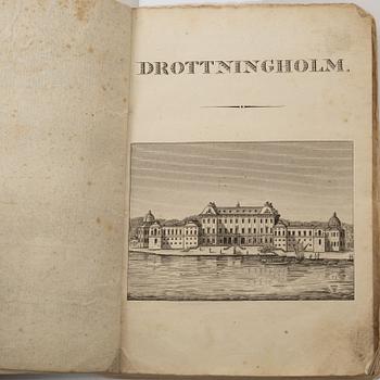 Samling äldre böcker, 8 st, mestadels om Drottningholm, 1700-1800-tal.