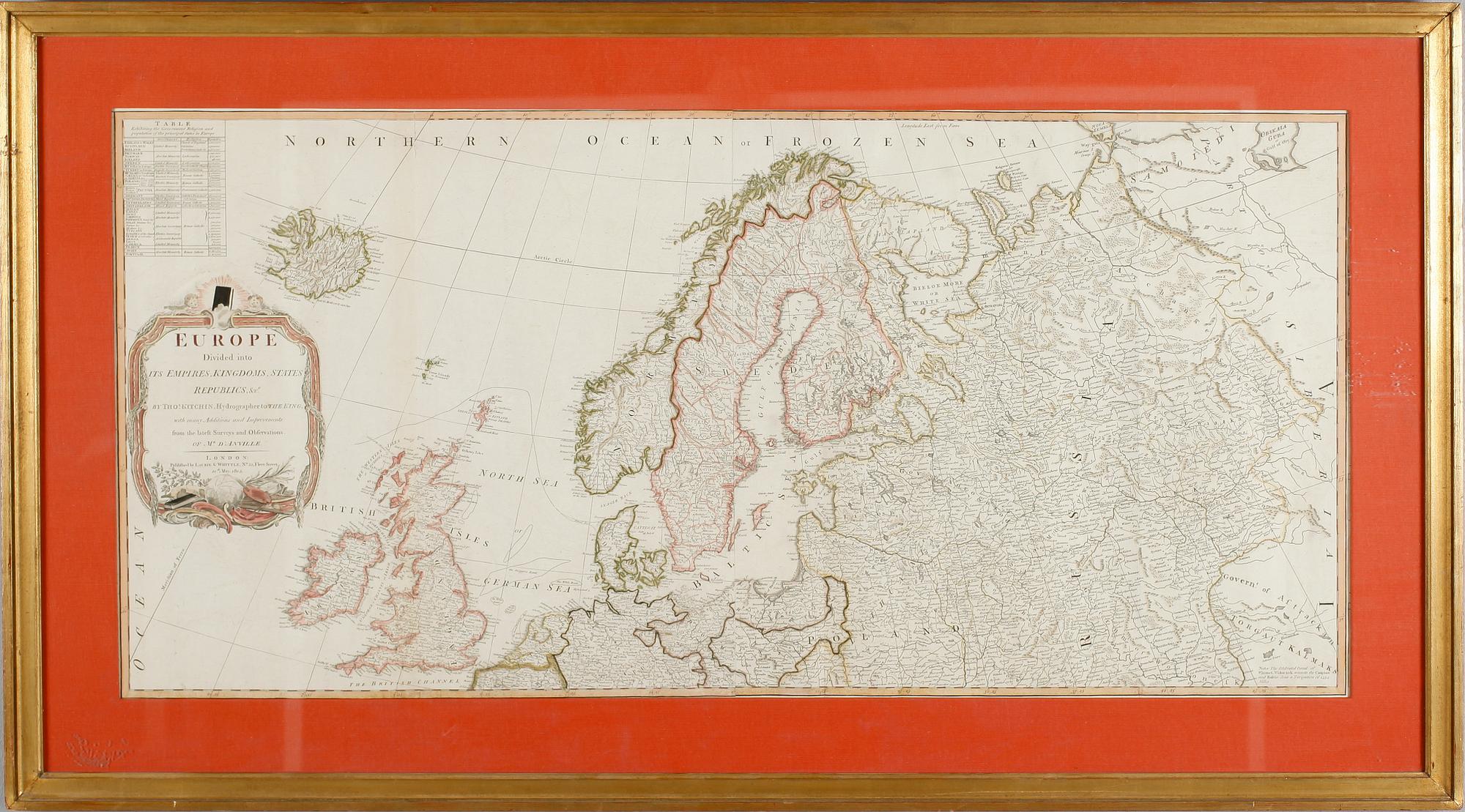 THOMAS KITCHIN, kopparstick, karta, kolorerad, London 1805.