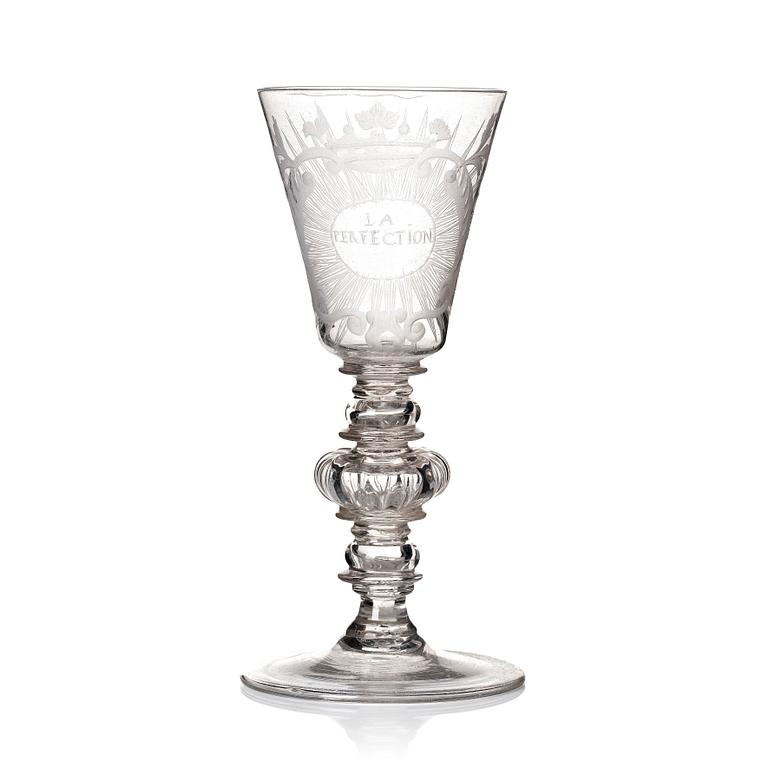 A Swedish Glass goblet, Kungsholms glasbruk, 1700-tal.