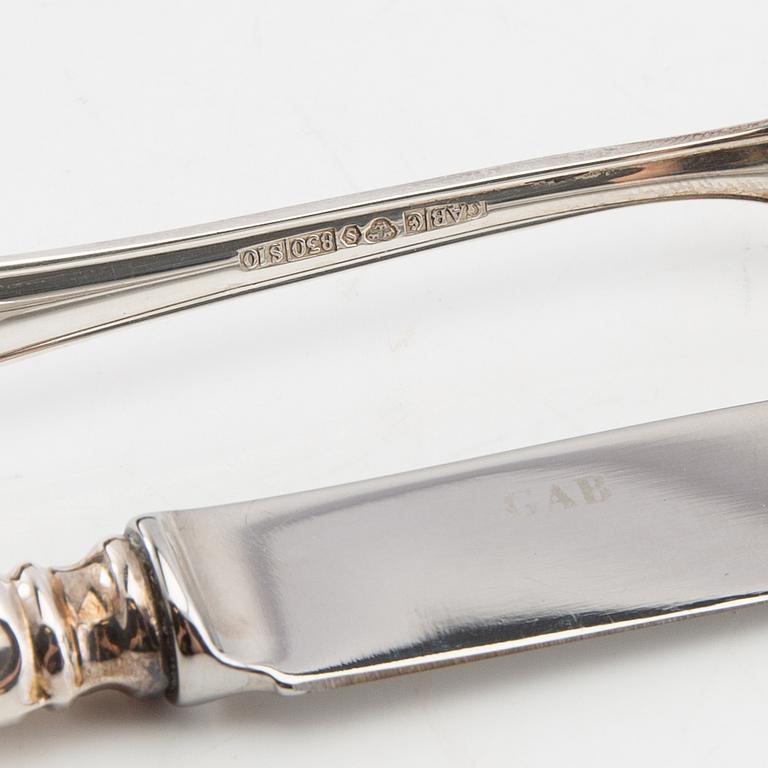 Bestick, 12 st, silver, modell "Svensk rund", GAB, Eskilstuna, 1990-tal.