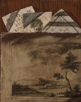 Sebastiano Lazarri Attributed to, Trompe l'oeil wit drawings and playing cards a pair.