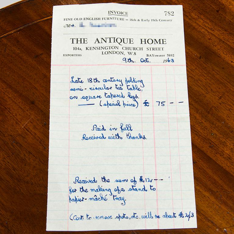 Pöytä/klaffipöytä, puolipyöreän muotoinen, Englanti, 1700-luvun loppu.