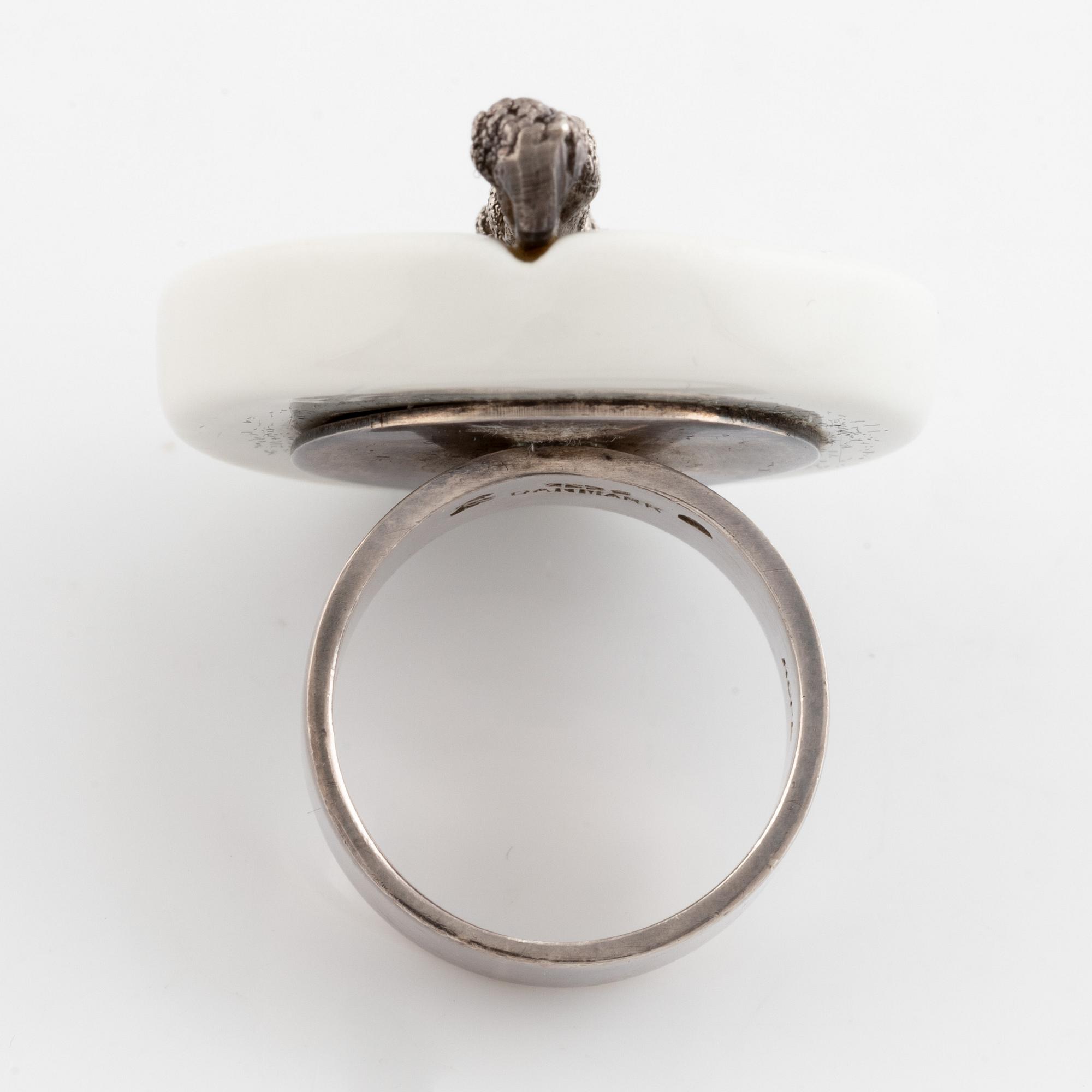 Anton Michelsen, bracelet and ring, silver and porcelain.