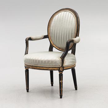 A Gustavian armchair, Stockholm, late 18th Century.