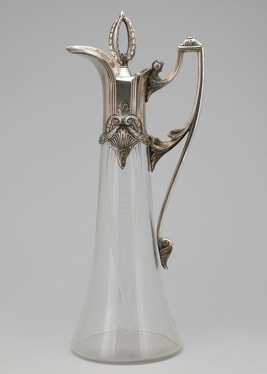 KARAFF, nysilver samt glas, art nouveau, tidigt 1900-tal.