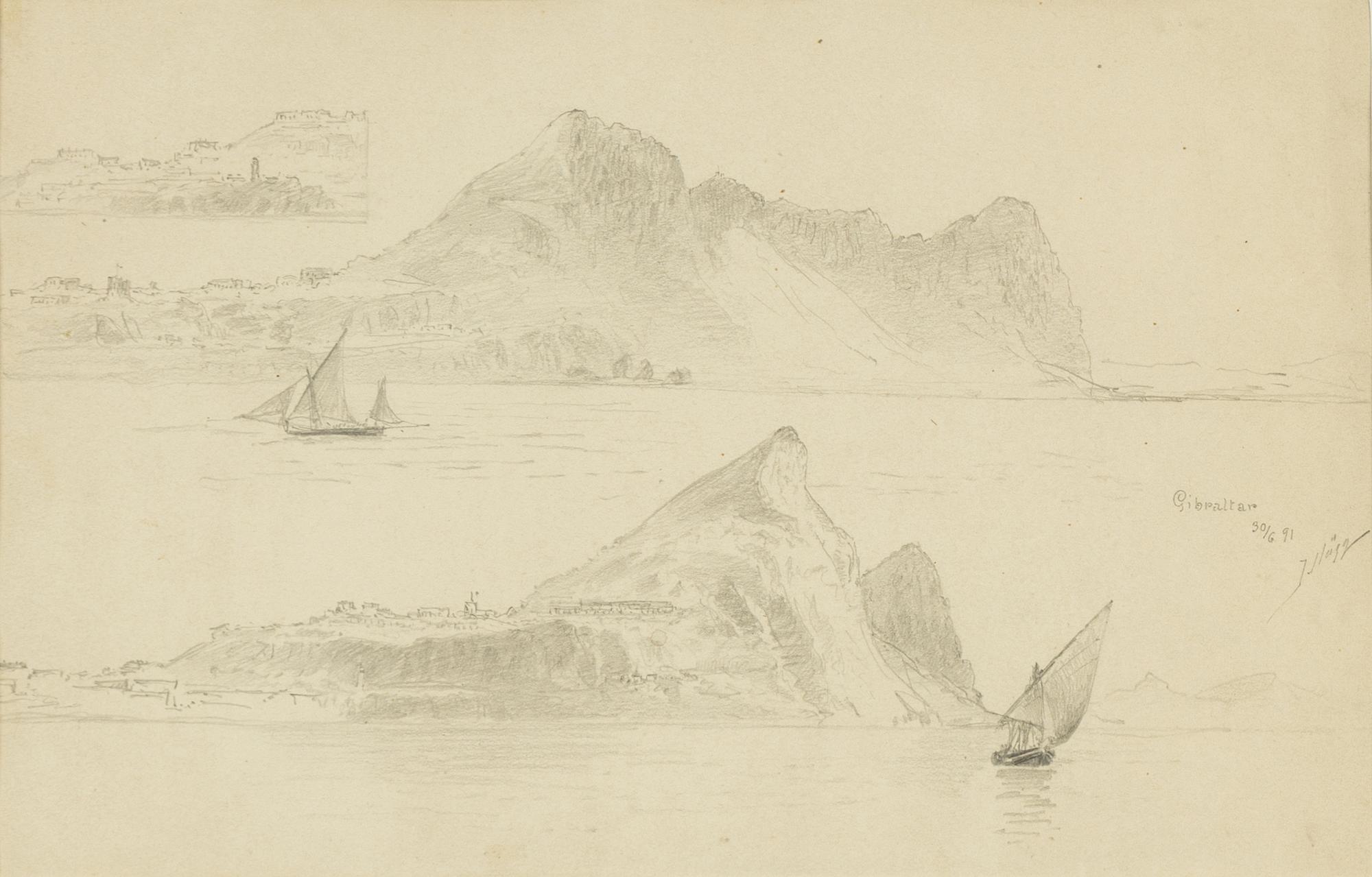 Jacob Hägg, blyerts, signerad och daterad Gibraltar 30/6-91.