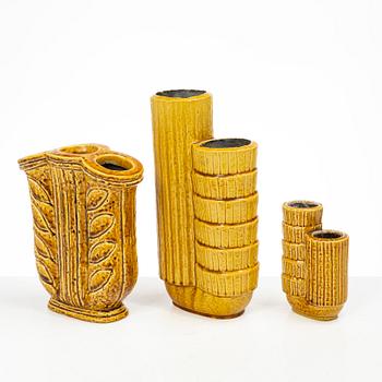 Gunnar Nylund, vaser, 3 st, chamotterat stengods, Rörstrand 1930-40-tal.