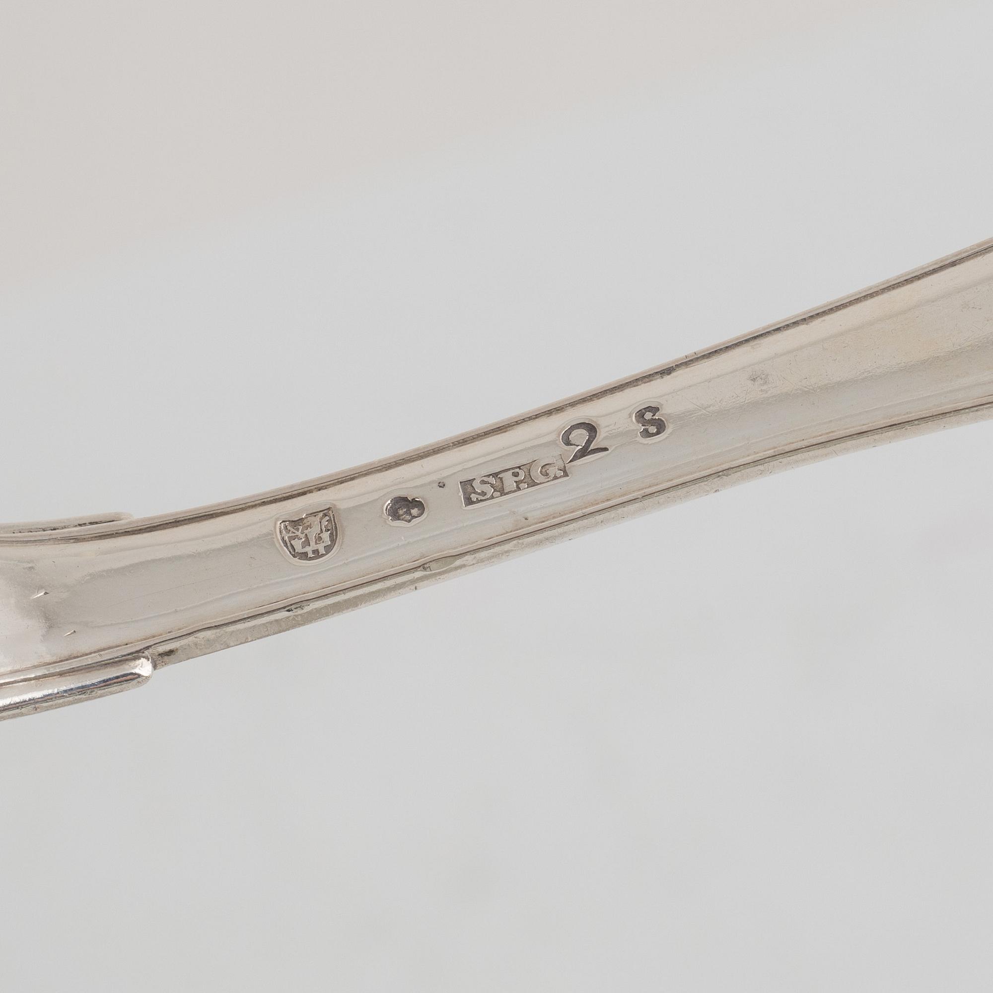 Gafflar, 10 st, silver, bl.a. Magnus Ljungqvist, Kristianstad 1798.