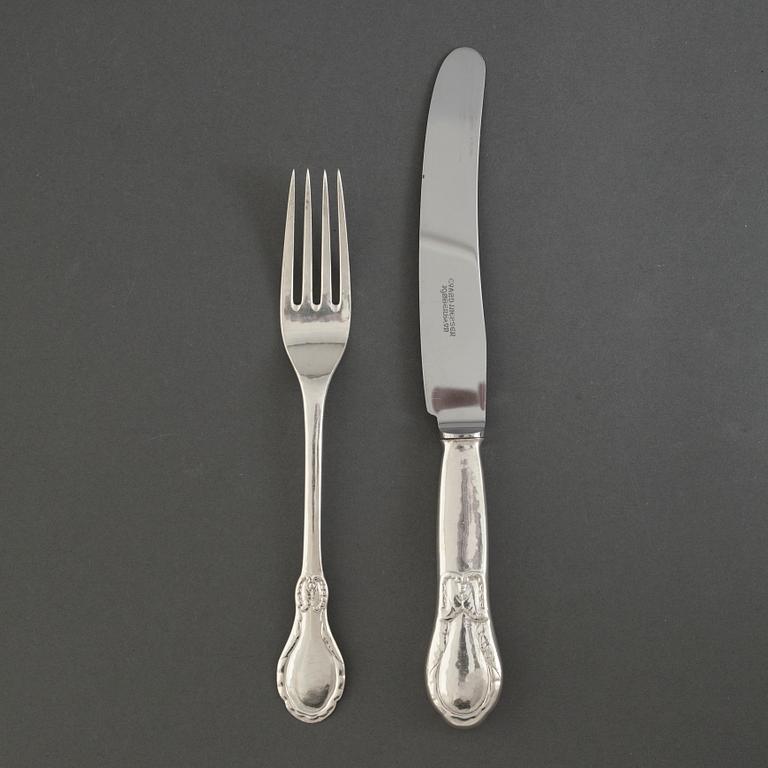 EVALD NIELSEN, bestick 6+6, silver, design no 18,  jugend, Danmark, 1900-talets första hälft.