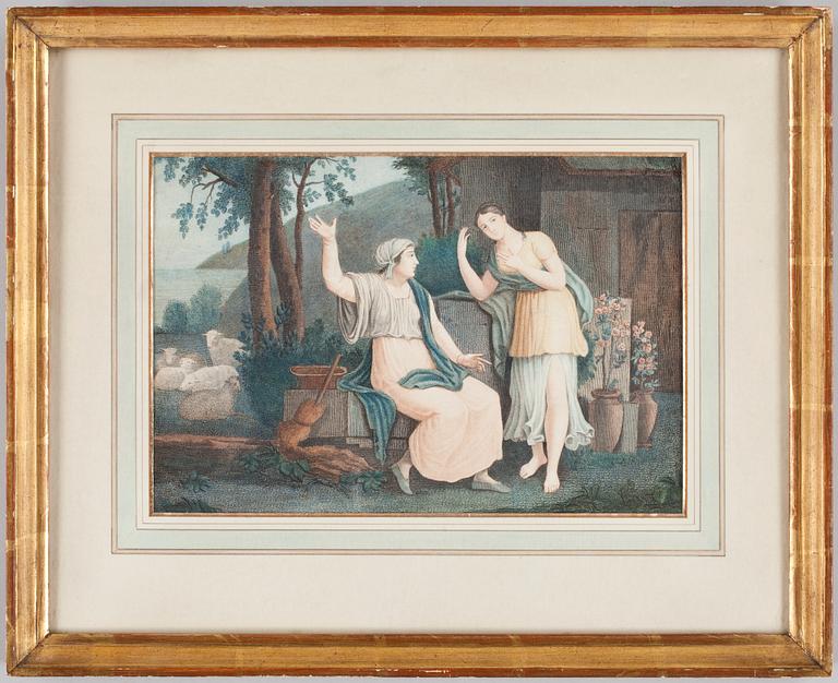 KOPPARSTICK, 3st, mezzotint och akvarellerade, 1700-tal.