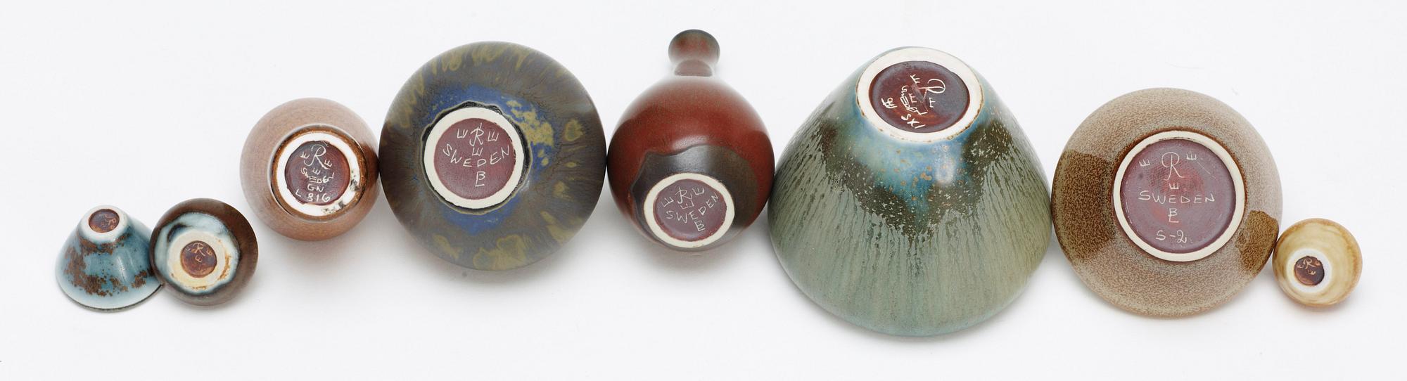 MINIATYRER, 8 st, keramik, Bl.a. Bertil Lundgren och Gunnar Nylund, Rörstrand.