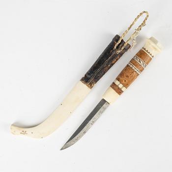 Anton Enarsson, a Sami reindeer horn knife, Arjeplog, signed AE.